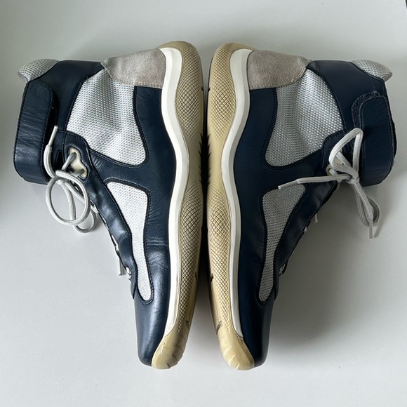 PRADA America’s Cup High-Top Sneakers Blue and Silver Men's Size 12 - Picture 8 of 16
